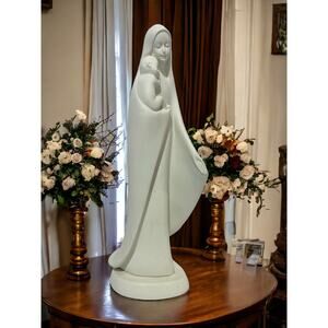 Our Lady With Child Francesco Pinton Porcelain Statue Signed by Artist 16.5"
